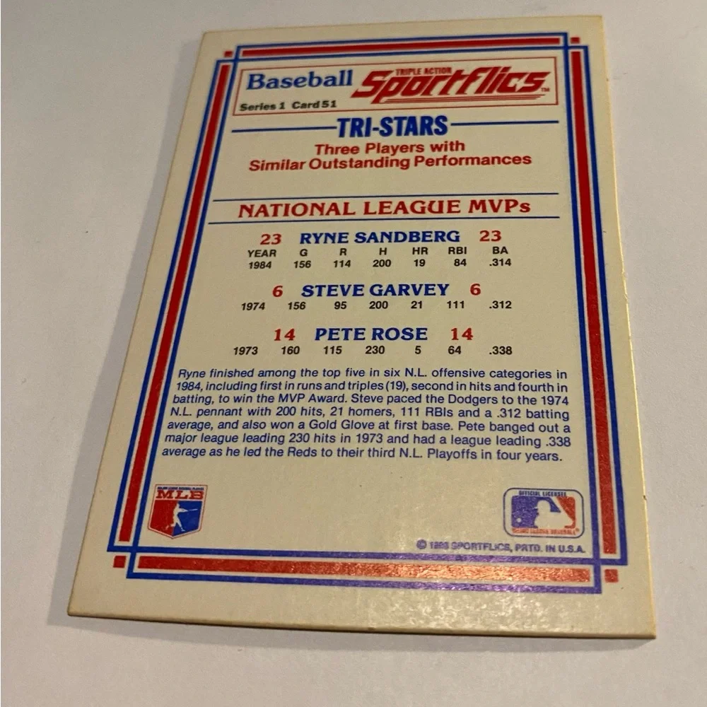 Pete Rose/Ryne Sandburg/Steve Garvey 1986 Sportsflics # 51 Vintage Collectible